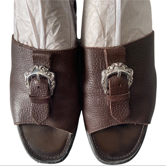 Brighton Italy Laura Brown Leather & Silver Tone Buckle Peep Toe Sandals Sz 7.5M - Picture 3 of 10